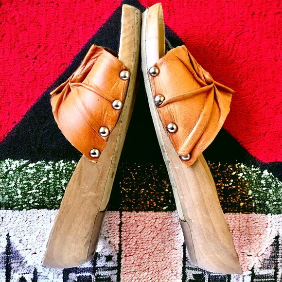 SALPY Handmade Shoes Orange Leather Wooden Mule Style Anna - Picture 9 of 15